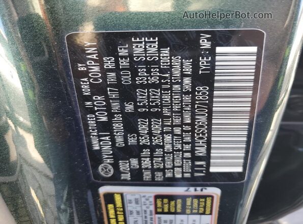 KMUHCESC6MU071858 2021 GENESIS GV80 Green Vista de la etiqueta del VIN