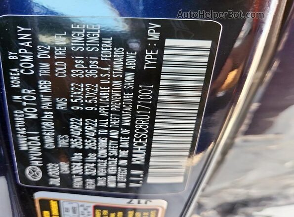 KMUHCESC8RU171001 2024 GENESIS GV80 Blue Widok naklejki z numerem VIN