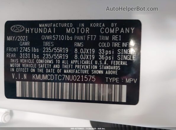 KMUMCDTC7NU021575 2022 GENESIS GV70 White Շարժիչի բաժամունքի տեսք