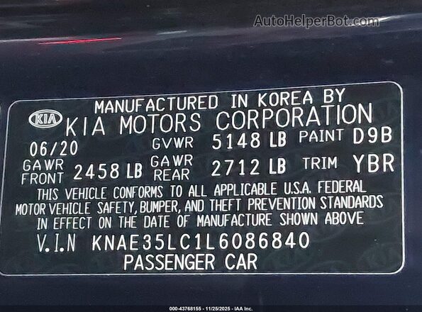 KNAE35LC1L6086840 2020 KIA STINGER Purple Շարժիչի բաժամունքի տեսք
