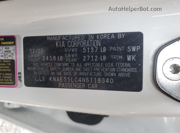KNAE55LC4N6118340 2022 KIA STINGER White Vista del compartimento del motor