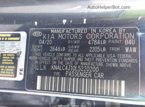 KNALC4J10L5220200 2020 KIA CADENZA Black Вид підкапотного простору