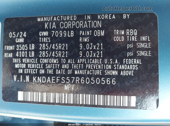KNDAEFS57R6050566 2024 KIA EV9 Black Vista del compartimento del motor