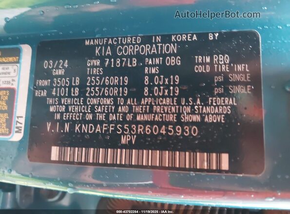 KNDAFFS53R6045930 2024 KIA EV9 Blue Շարժիչի բաժամունքի տեսք