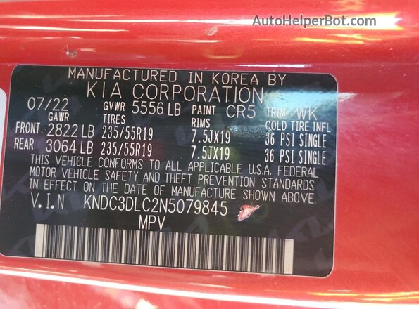 KNDC3DLC2N5079845 2022 KIA EV6 Red 360 interior view