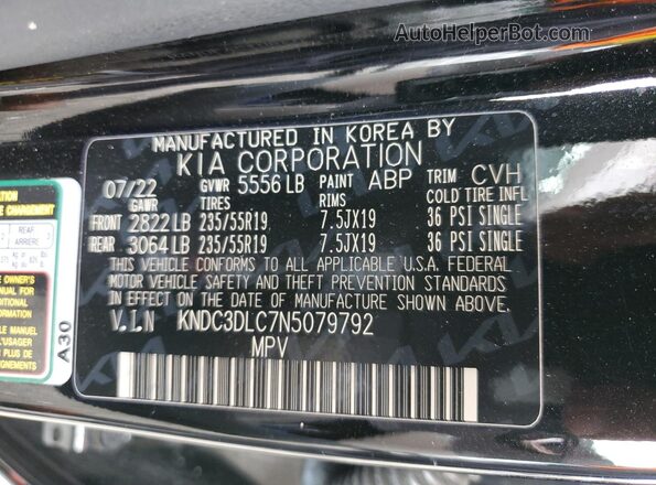KNDC3DLC7N5079792 2022 KIA EV6 Черный Вид наклейки с VIN-кодом
