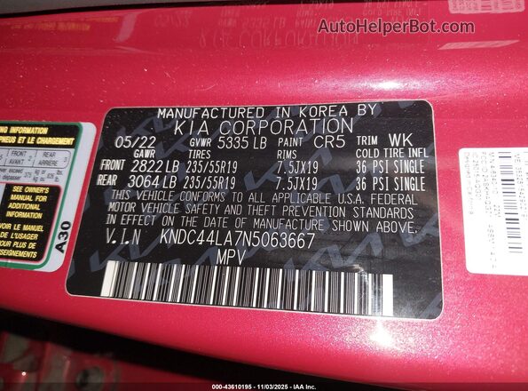 KNDC44LA7N5063667 2022 KIA EV6 Red Widok komory silnika
