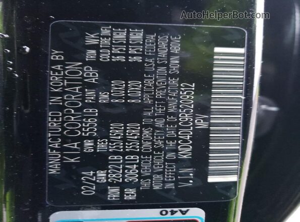 KNDC4DLC9R5209512 2024 KIA EV6 Черный Вид наклейки с VIN-кодом