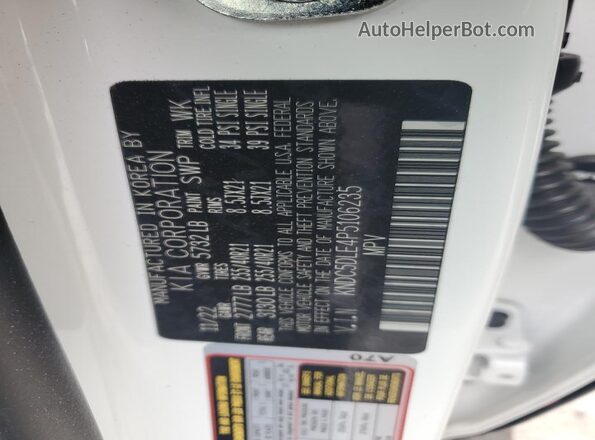 KNDC5DLE4P5106235 2023 KIA EV6 White VIN sticker view