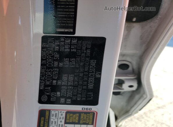 KNDCB3LC1L5375465 2020 KIA NIRO White ძრავის განყოფილების ხედი