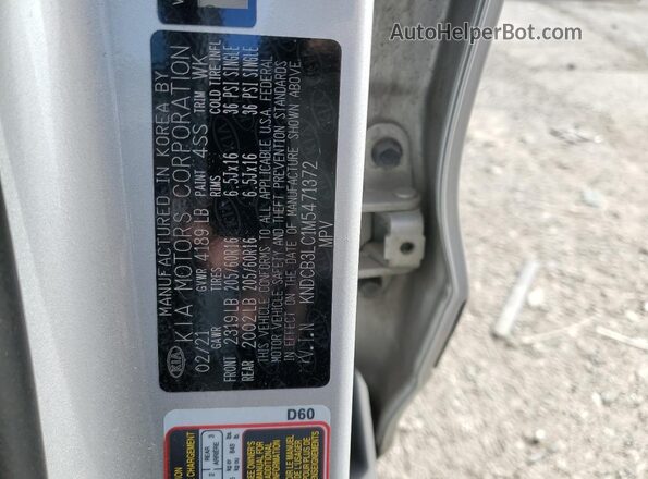 KNDCB3LC1M5471372 2021 KIA NIRO Silver Widok naklejki z numerem VIN