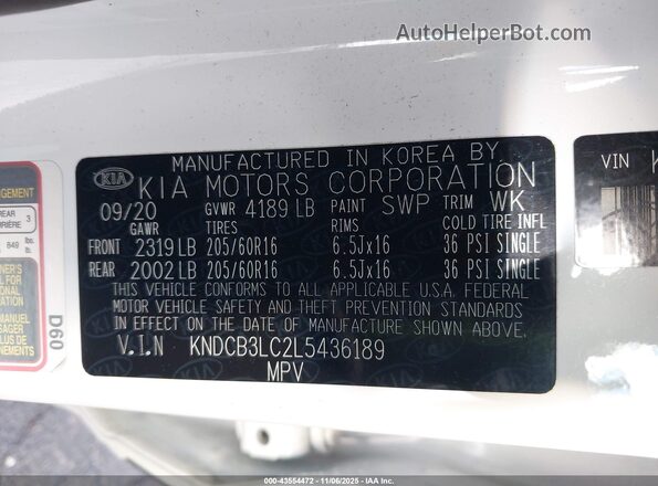 KNDCB3LC2L5436189 2020 KIA NIRO White Widok komory silnika