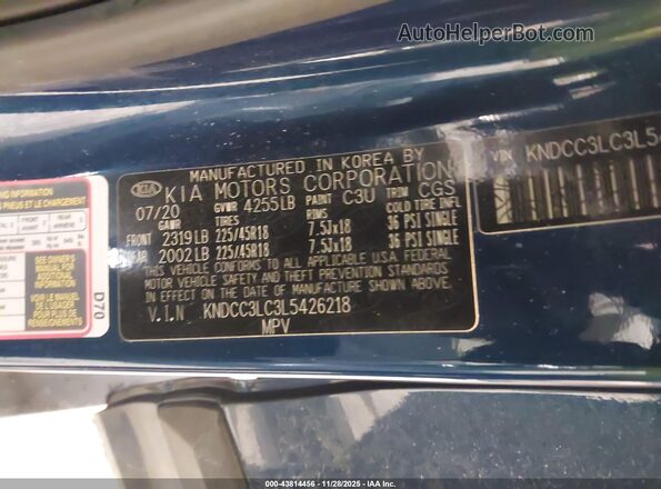 KNDCC3LC3L5426218 2020 KIA NIRO Blue Вид підкапотного простору