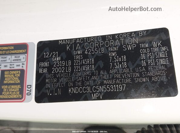 KNDCC3LC5N5531197 2022 KIA NIRO White Engine compartment view