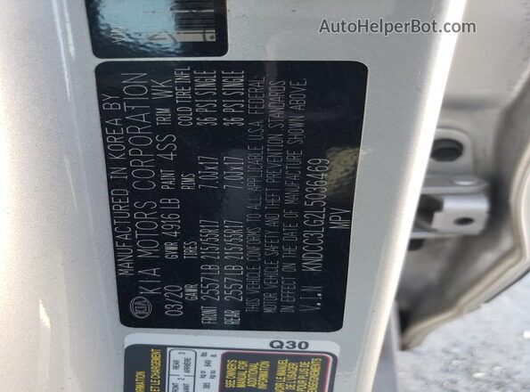 KNDCC3LG2L5036469 2020 KIA NIRO Silver VIN sticker view