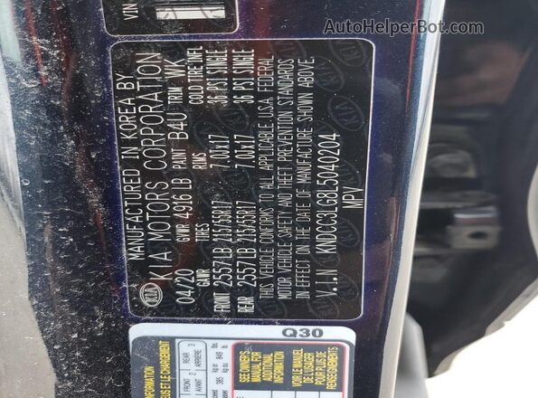 KNDCC3LG8L5040204 2020 KIA NIRO Blue Սալոնի 360 աստիճան տեսք