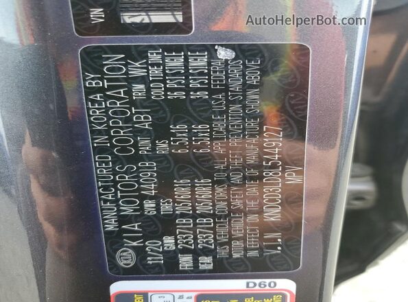 KNDCD3LD8L5449127 2020 KIA NIRO Gray VIN კოდის სტიკერის ხედი