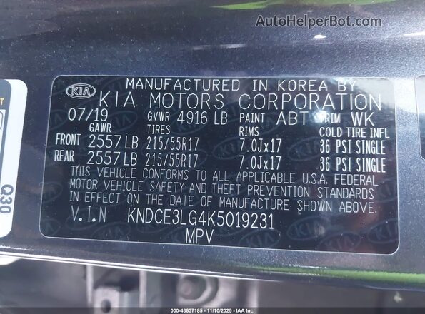 KNDCE3LG4K5019231 2019 KIA NIRO EV Gray Vista del compartimento del motor