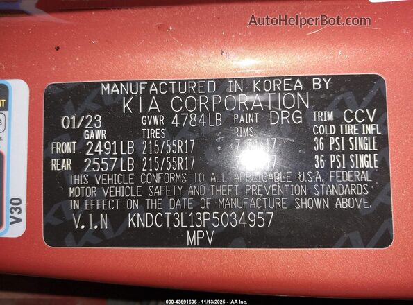 KNDCT3L13P5034957 2023 KIA NIRO EV Оранжевый Вид подкапотного пространства