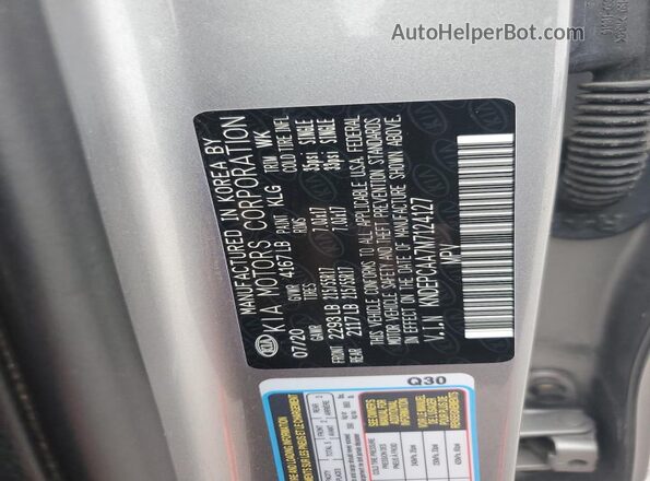KNDEPCAA7M7124127 2021 KIA SELTOS Gray VIN კოდის სტიკერის ხედი