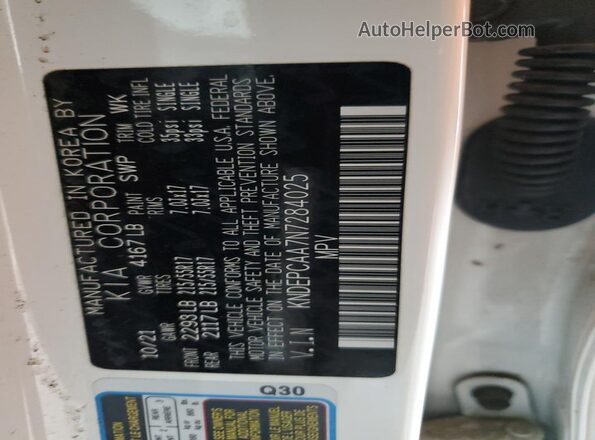 KNDEPCAA7N7284025 2022 KIA SELTOS Белый Вид наклейки с VIN-кодом