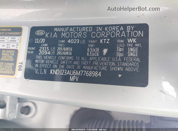 KNDJ23AU6M7768984 2021 KIA SOUL Silver 