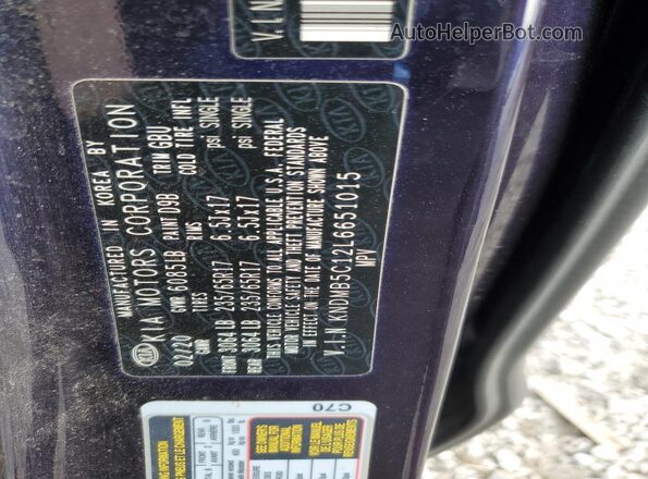 KNDMB5C12L6651015 2020 KIA SEDONA Синий Вид наклейки с VIN-кодом