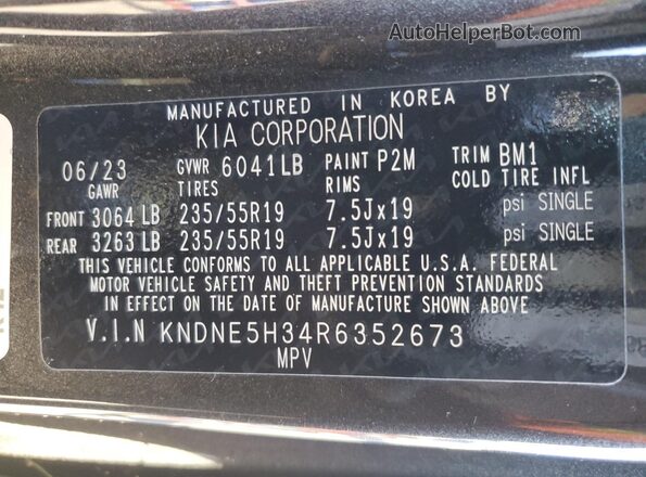 KNDNE5H34R6352673 2024 KIA CARNIVAL Black VIN კოდის სტიკერის ხედი