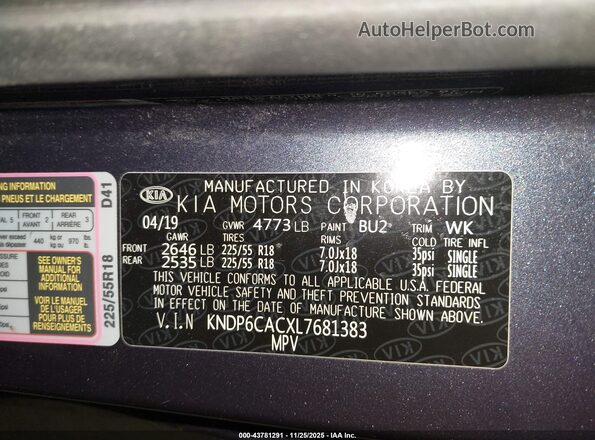 KNDP6CACXL7681383 2020 KIA SPORTAGE Dark Blue Vista del compartimento del motor