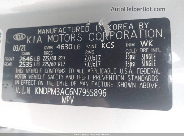 KNDPM3AC6N7955896 2022 KIA SPORTAGE Silver ძრავის განყოფილების ხედი