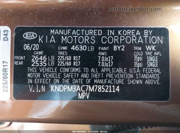 KNDPM3AC7M7852114 2021 KIA SPORTAGE Brown Widok komory silnika