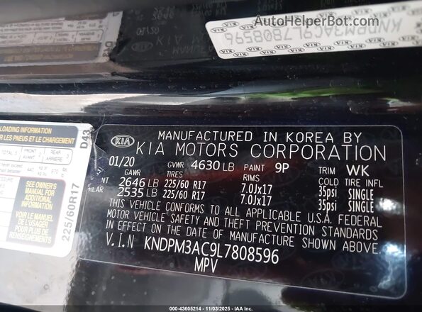 KNDPM3AC9L7808596 2020 KIA SPORTAGE Black Вид підкапотного простору