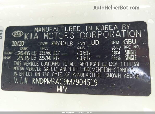 KNDPM3AC9M7904519 2021 KIA SPORTAGE White 