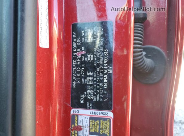KNDPMCAC1N7000813 2022 KIA SPORTAGE Red Вид наклейки з VIN-кодом