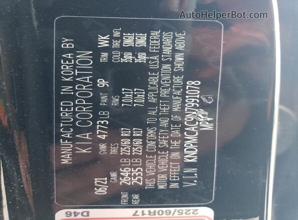 KNDPMCAC9N7991078 2022 KIA SPORTAGE Black Vista de la etiqueta del VIN