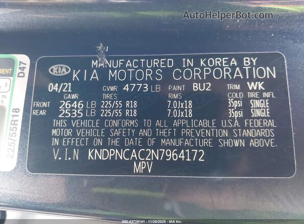 KNDPNCAC2N7964172 2022 KIA SPORTAGE Blue Vista del compartimento del motor