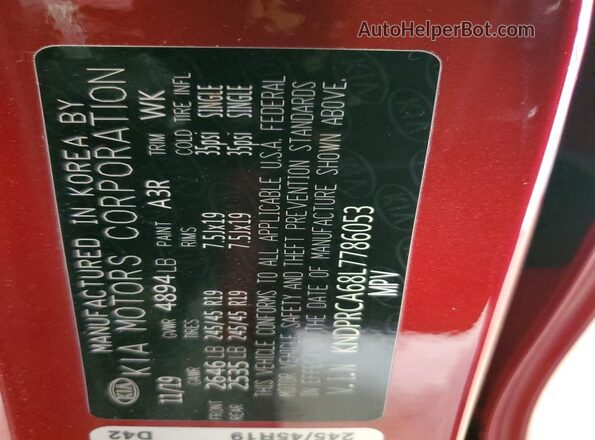 KNDPRCA68L7786053 2020 KIA SPORTAGE Red VIN sticker view