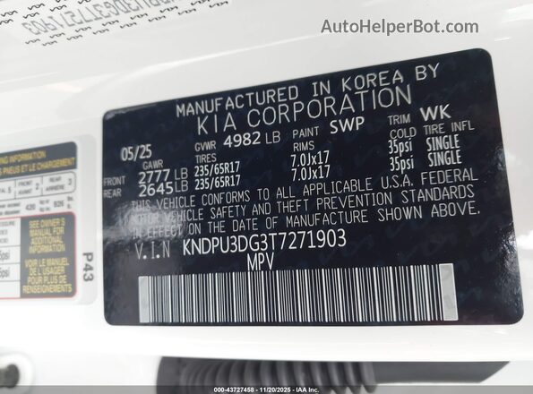 KNDPU3DG3T7271903 2026 KIA SPORTAGE HYBRID White 