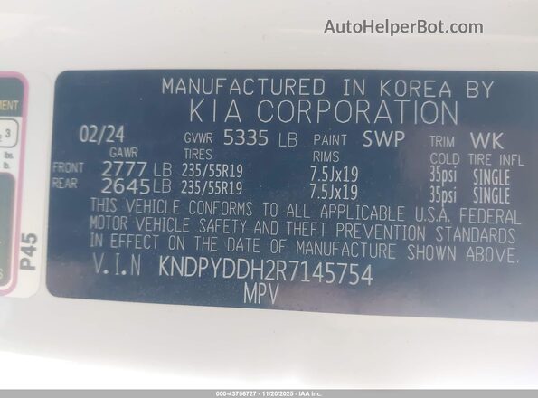 KNDPYDDH2R7145754 2024 KIA SPORTAGE PLUG-IN HYBRID White Вид підкапотного простору