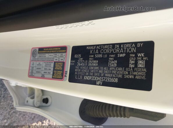 KNDPZDDH1S7231608 2025 KIA SPORTAGE PLUG-IN HYBRID White Вид підкапотного простору