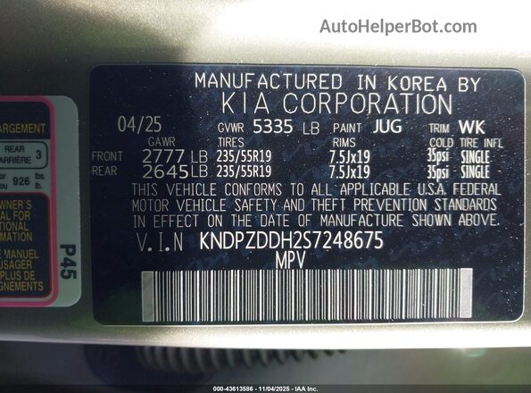 KNDPZDDH2S7248675 2025 KIA SPORTAGE PLUG-IN HYBRID Green Շարժիչի բաժամունքի տեսք