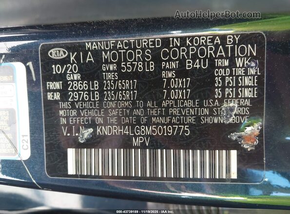 KNDRH4LG8M5019775 2021 KIA SORENTO HYBRID Black Widok komory silnika