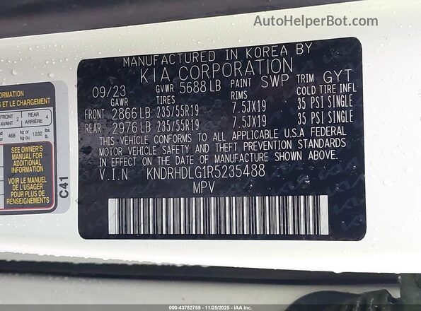 KNDRHDLG1R5235488 2024 KIA SORENTO HYBRID White Շարժիչի բաժամունքի տեսք