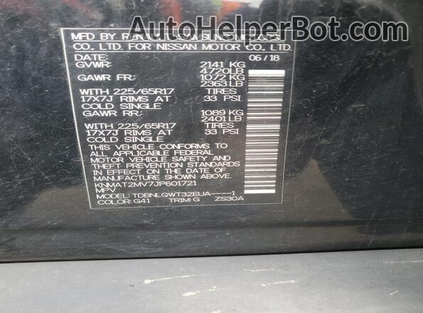 KNMAT2MV7JP601721 2018 NISSAN ROGUE Black Vista de la etiqueta del VIN