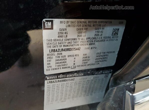 LRBAZLR40MD075442 2021 BUICK ENVISION Black VIN կոդի պիտակի տեսք