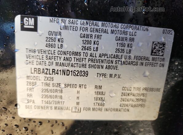 LRBAZLR41ND162039 2022 BUICK ENVISION Черный 