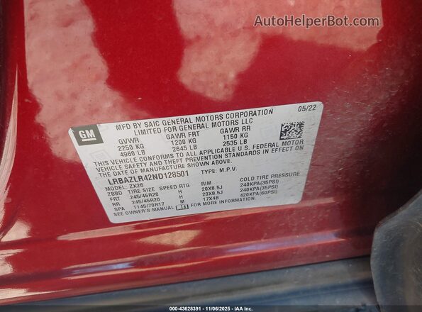 LRBAZLR42ND128501 2022 BUICK ENVISION Burgundy Engine compartment view