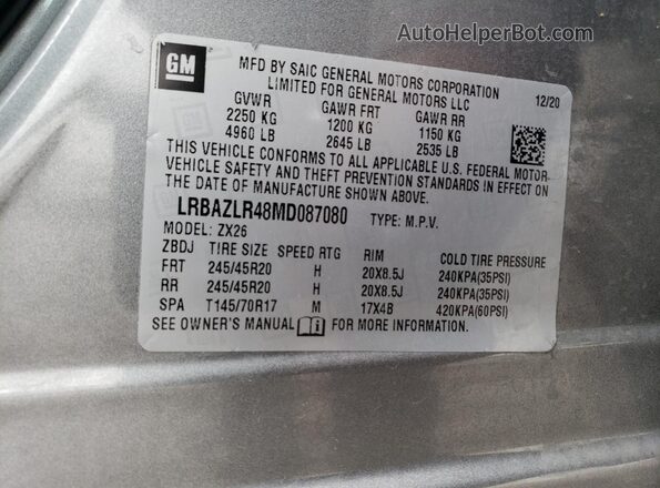LRBAZLR48MD087080 2021 BUICK ENVISION Gray Widok naklejki z numerem VIN
