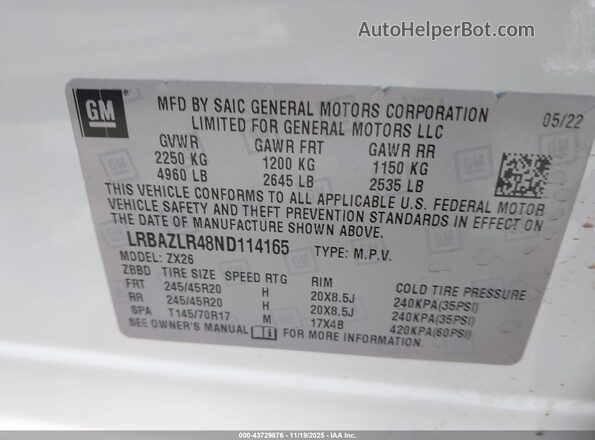LRBAZLR48ND114165 2022 BUICK ENVISION White Engine compartment view
