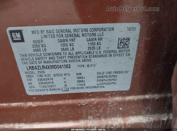 LRBAZLR4XMD041962 2021 BUICK ENVISION Orange Вид підкапотного простору